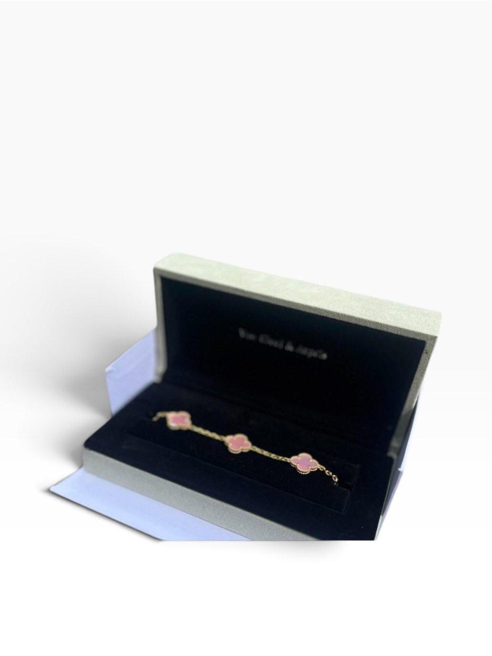 Van Cleef & Arpels Pink Alhambra Motif Bracelet in Gold